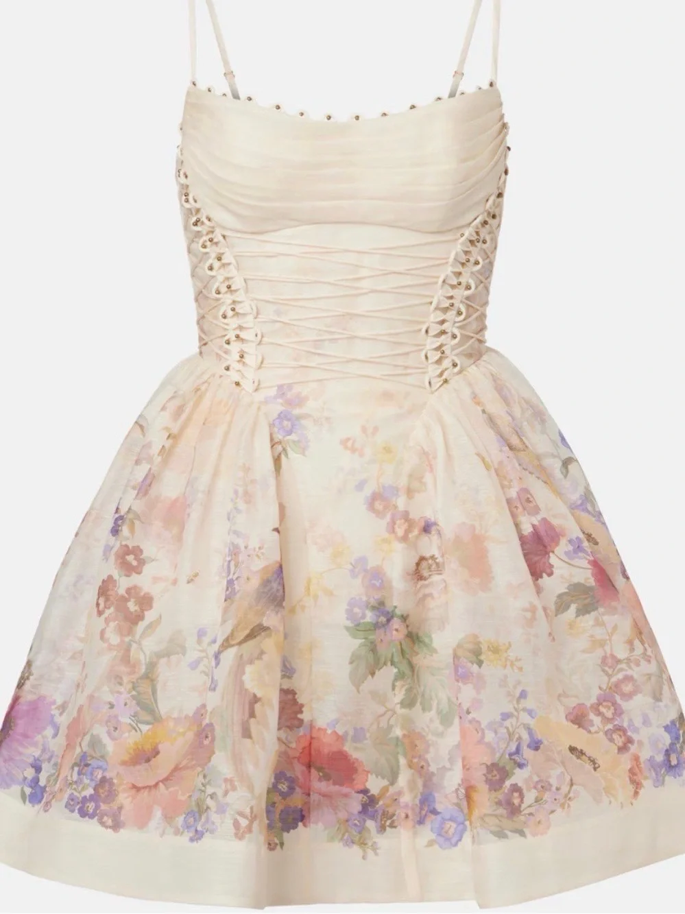 Zimmermann | Dresses | Zimmermann Ivory Floral Laceup Mini Dress | Poshmark